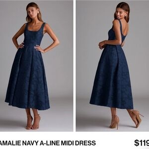 Azazie Navy Floral Midi Dress